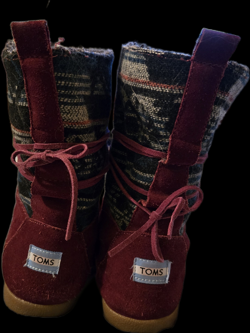 TOMS Burgundy Suede Ankle Boots, Knit Patterned Shaft. Used, Great Condition. W8 - Picture 2 of 4